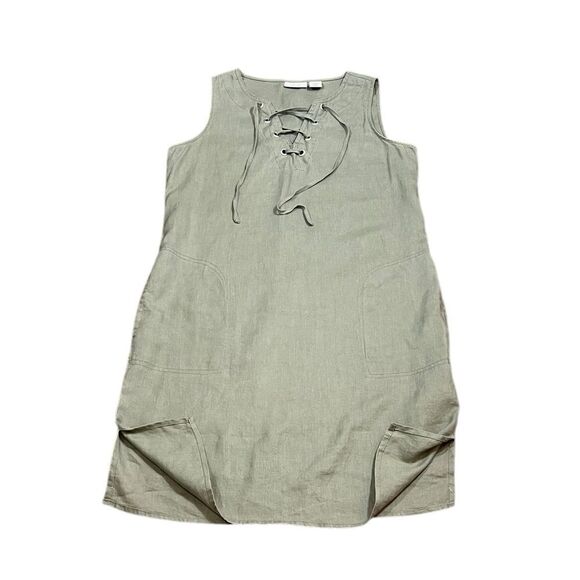 Adrienne Vittadini Lace-Up Sleeveless Tan Linen Dress, Size XS - Picture 7 of 7